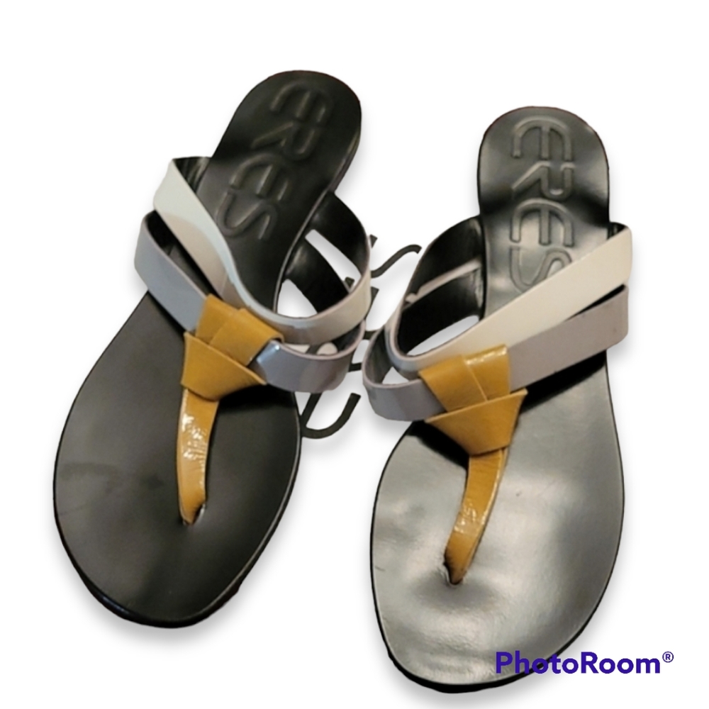 Eres Black White Gray Gold Leather Sandals with Dust Bag